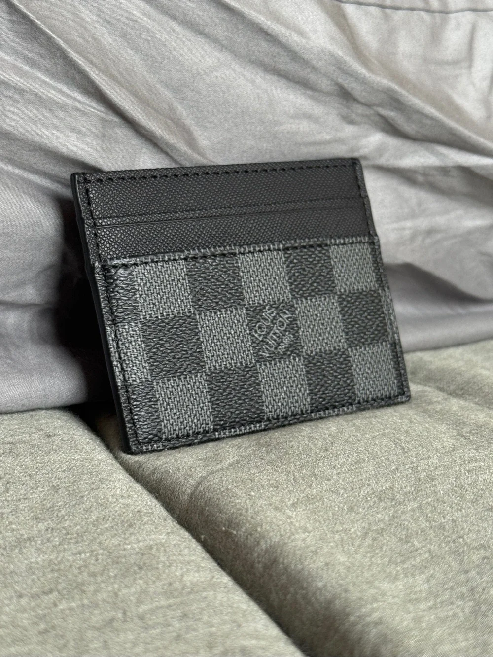 Designer-Style Black Check Card Holder